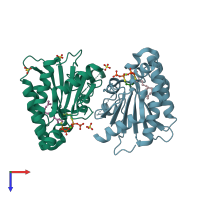 PDB entry 7vq9 coloured by chain, top view.