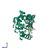 PDB entry 7vqg coloured by chain, side view.