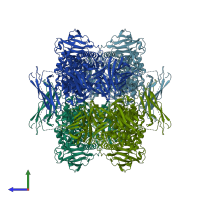 PDB entry 7vqo coloured by chain, side view.
