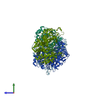 PDB entry 7vrd coloured by chain, side view.