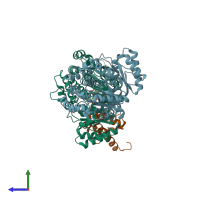 PDB entry 7vrs coloured by chain, side view.