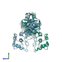 PDB entry 7vtc coloured by chain, side view.