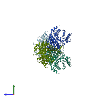 PDB entry 7vtd coloured by chain, side view.