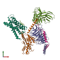 PDB entry 7vuz coloured by chain, front view.