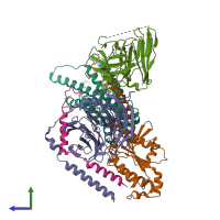 PDB entry 7vuz coloured by chain, side view.