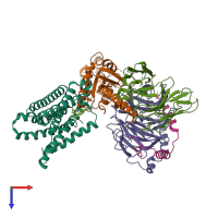 PDB entry 7vuz coloured by chain, top view.