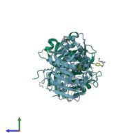PDB entry 7vve coloured by chain, side view.