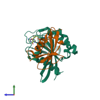 PDB entry 7vvg coloured by chain, side view.