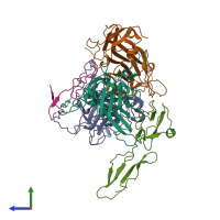 PDB entry 7vy6 coloured by chain, side view.