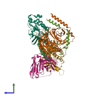 PDB entry 7w57 coloured by chain, side view.