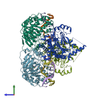 PDB entry 7w5p coloured by chain, side view.