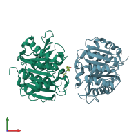 PDB entry 7w6q coloured by chain, front view.