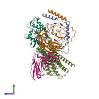 PDB entry 7w7e coloured by chain, side view.
