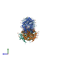 PDB entry 7w8n coloured by chain, side view.