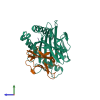 PDB entry 7wbi coloured by chain, side view.