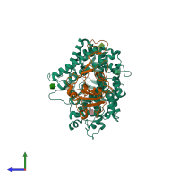 PDB entry 7wbl coloured by chain, side view.