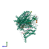 PDB entry 7wfw coloured by chain, side view.