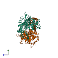 PDB entry 7wix coloured by chain, side view.