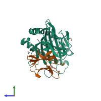 PDB entry 7wj2 coloured by chain, side view.