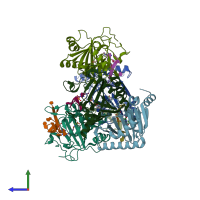 PDB entry 7wl0 coloured by chain, side view.