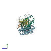 PDB entry 7wt3 coloured by chain, side view.