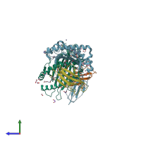 PDB entry 7wt5 coloured by chain, side view.