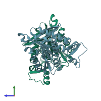 PDB entry 7wwh coloured by chain, side view.