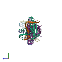 PDB entry 7x1n coloured by chain, side view.