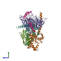 PDB entry 7x2c coloured by chain, side view.
