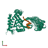 PDB entry 7x5c coloured by chain, ensemble of 20 models, front view.