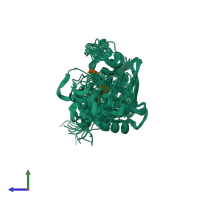 PDB entry 7x5c coloured by chain, ensemble of 20 models, side view.