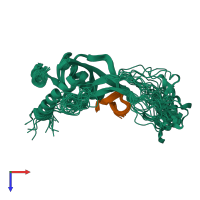 PDB entry 7x5c coloured by chain, ensemble of 20 models, top view.