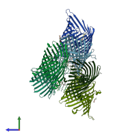 PDB entry 7x5q coloured by chain, side view.