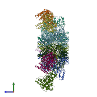 PDB entry 7xc2 coloured by chain, side view.