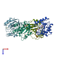 PDB entry 7xfy coloured by chain, top view.