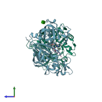PDB entry 7xgp coloured by chain, side view.