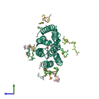 PDB entry 7xjc coloured by chain, side view.