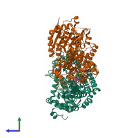 PDB entry 7xjp coloured by chain, side view.