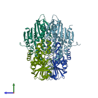 PDB entry 7xmj coloured by chain, side view.