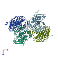 PDB entry 7xmj coloured by chain, top view.