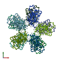 PDB entry 7xrv coloured by chain, front view.