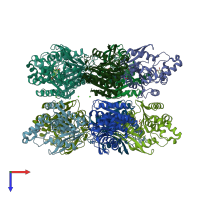 PDB entry 7xrv coloured by chain, top view.
