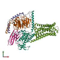 PDB entry 7xtb coloured by chain, front view.