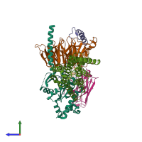 PDB entry 7xtb coloured by chain, side view.