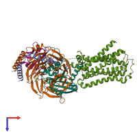 PDB entry 7xtb coloured by chain, top view.