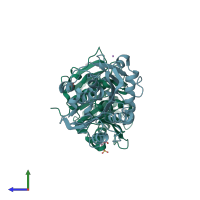 PDB entry 7xtr coloured by chain, side view.