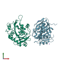 PDB entry 7xts coloured by chain, front view.