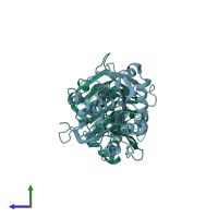PDB entry 7xts coloured by chain, side view.