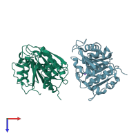 PDB entry 7xts coloured by chain, top view.
