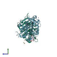 PDB entry 7xtt coloured by chain, side view.